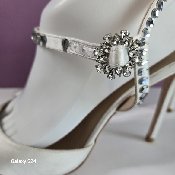 Stuart Weitzman Gemcut 100 Ankle Strap Satin Pumps Size 10 - Picture 7 of 14